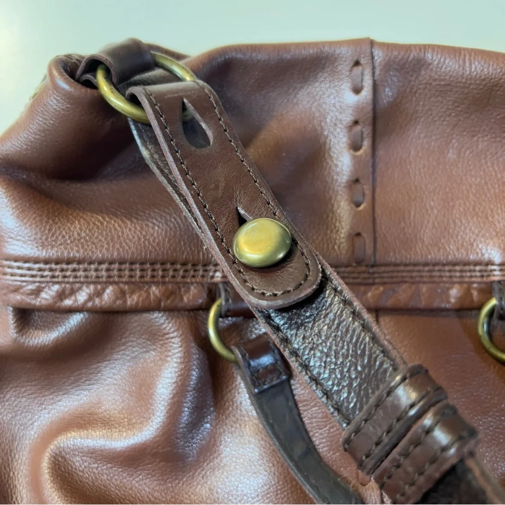 Lucky Brand Cinnamon Brown Leather Convertible ABBEY ROAD Fold Over shoulder Bag